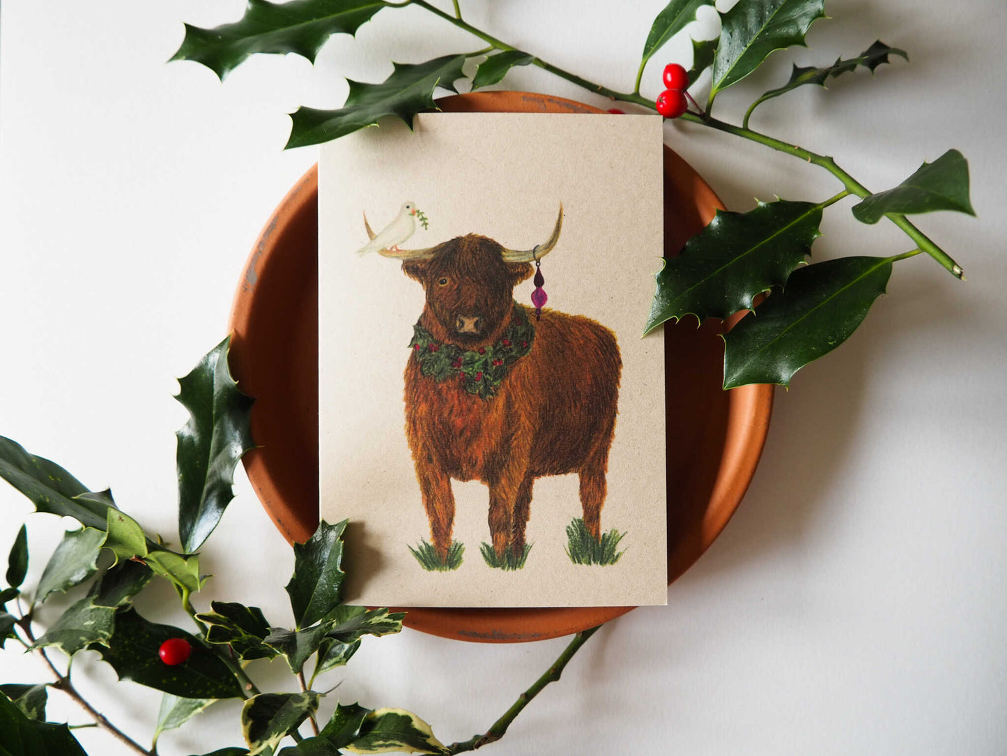 Kerstkaart met envelop | Hooglander in kerstsferen