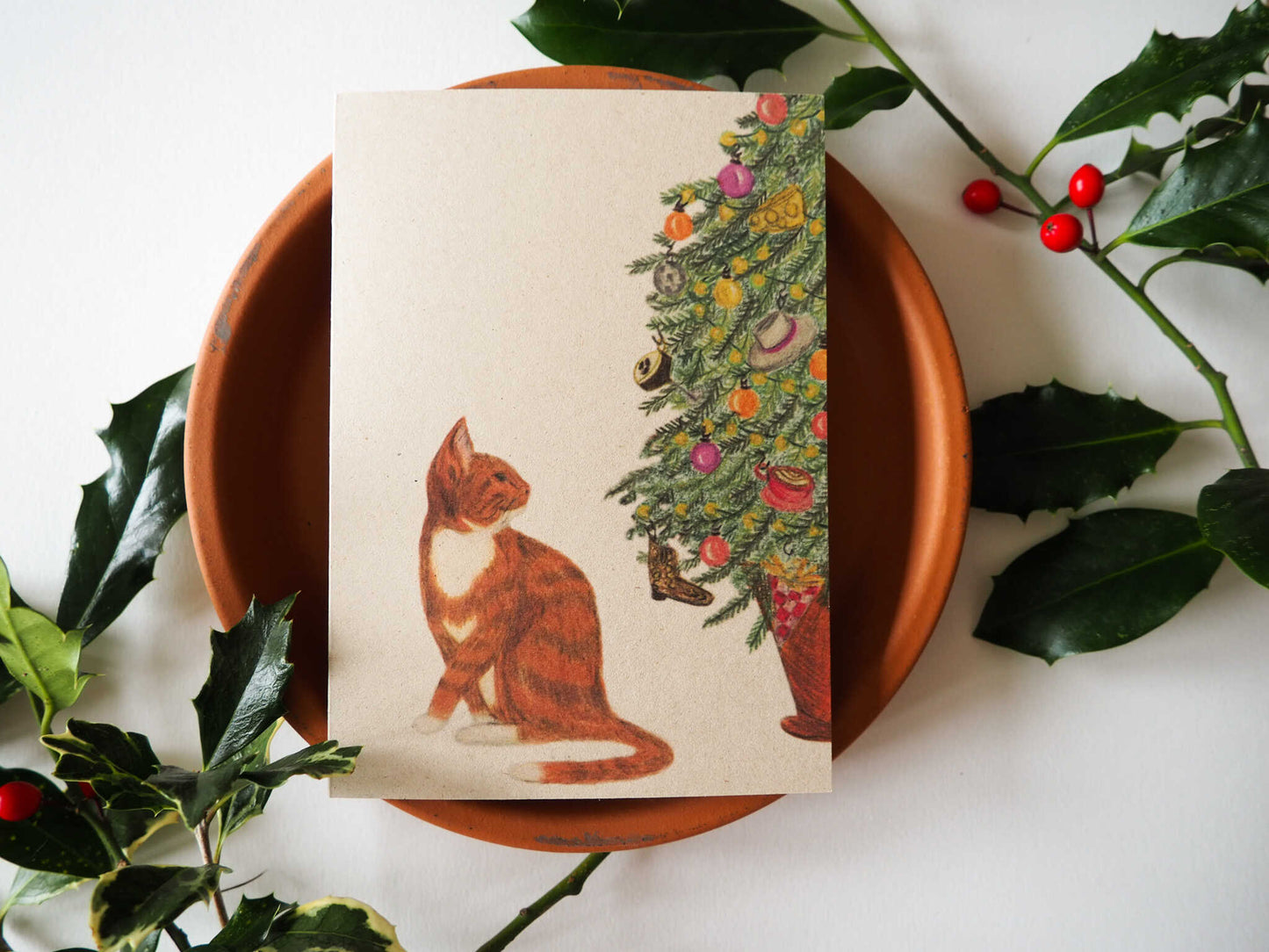 Kerstkaart met envelop | Percey bij de boom