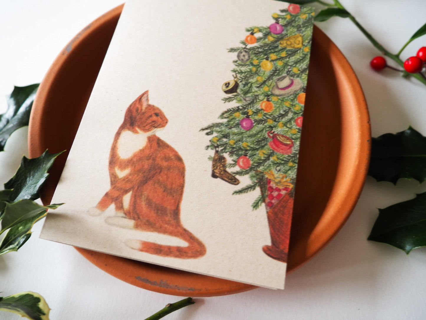 Kerstkaart met envelop | Percey bij de boom
