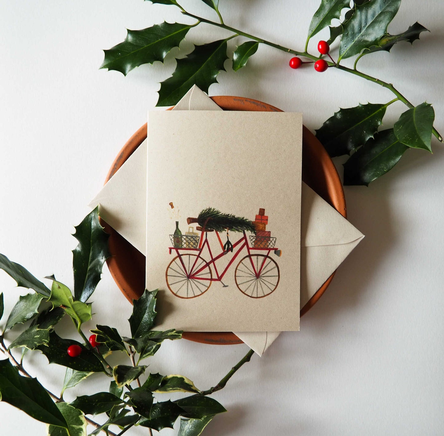 Kerstkaart met envelop | Fiets