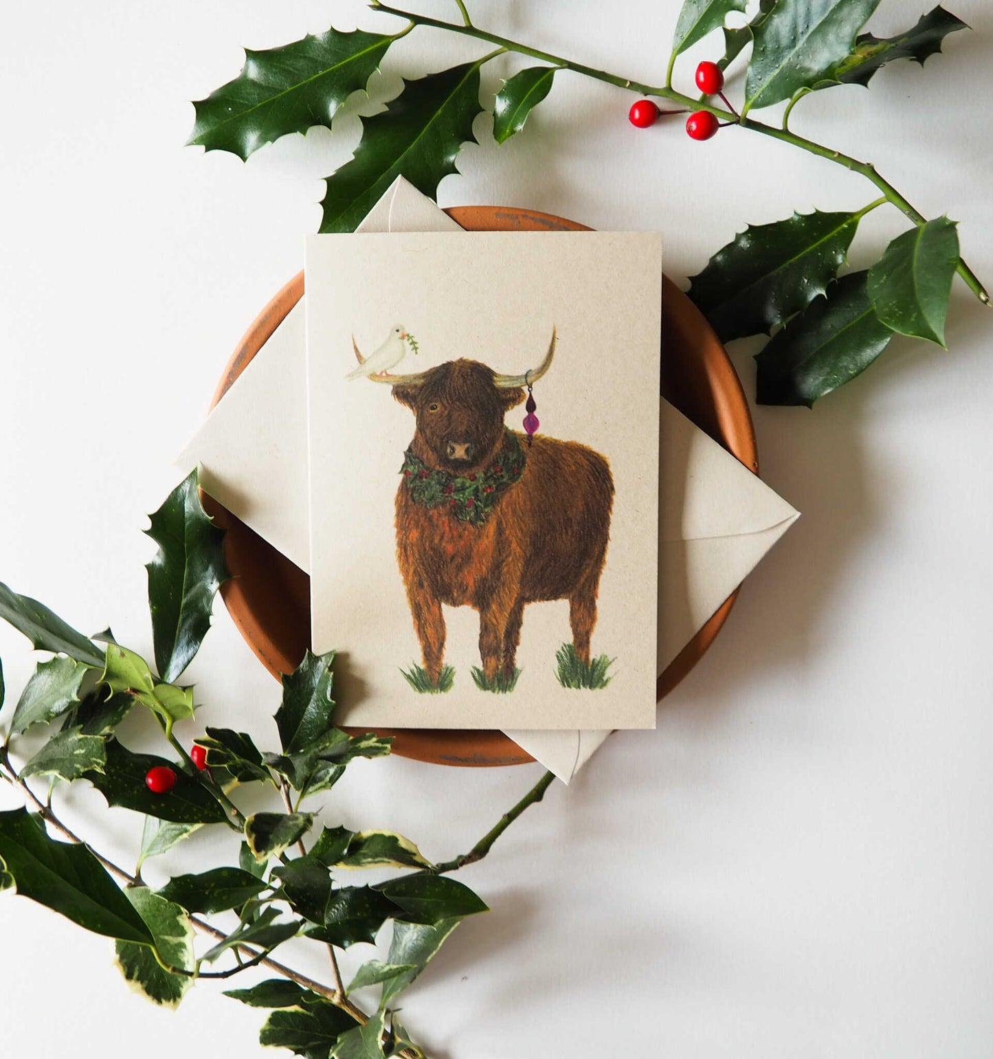 Kerstkaart met envelop | Hooglander in kerstsferen