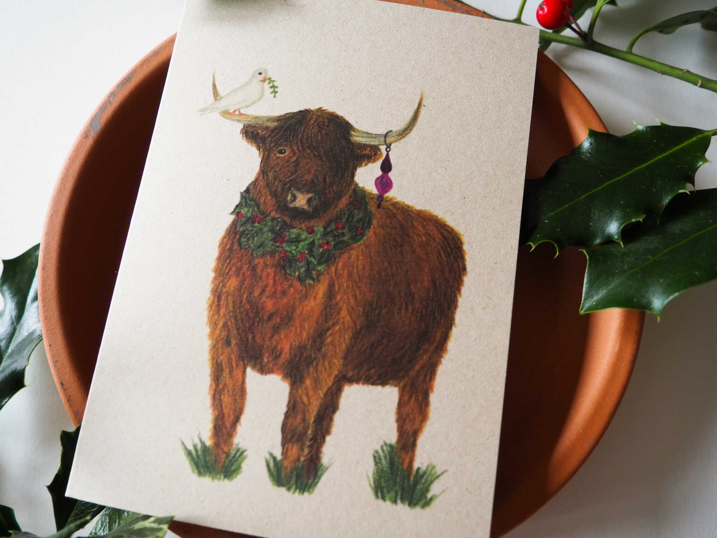 Kerstkaart met envelop | Hooglander in kerstsferen