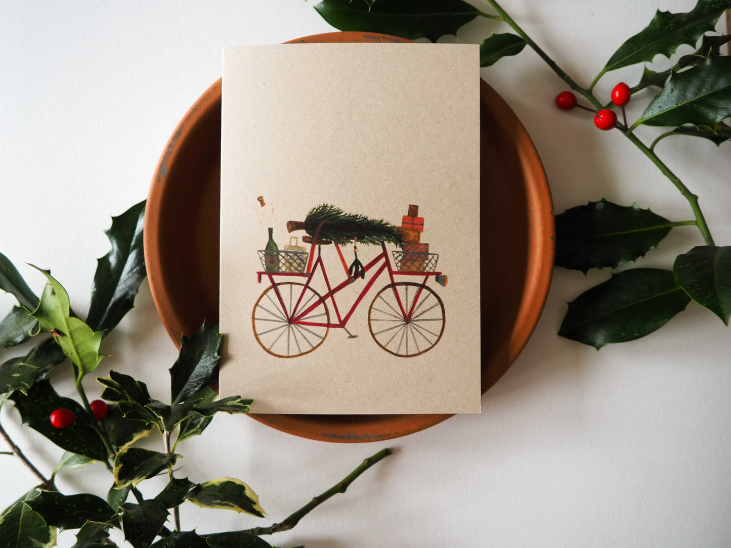 Kerstkaart met envelop | Fiets