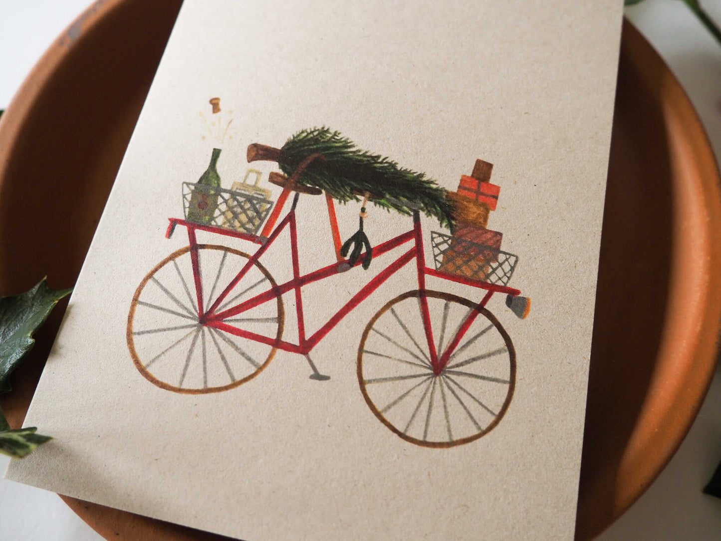 Kerstkaart met envelop | Fiets