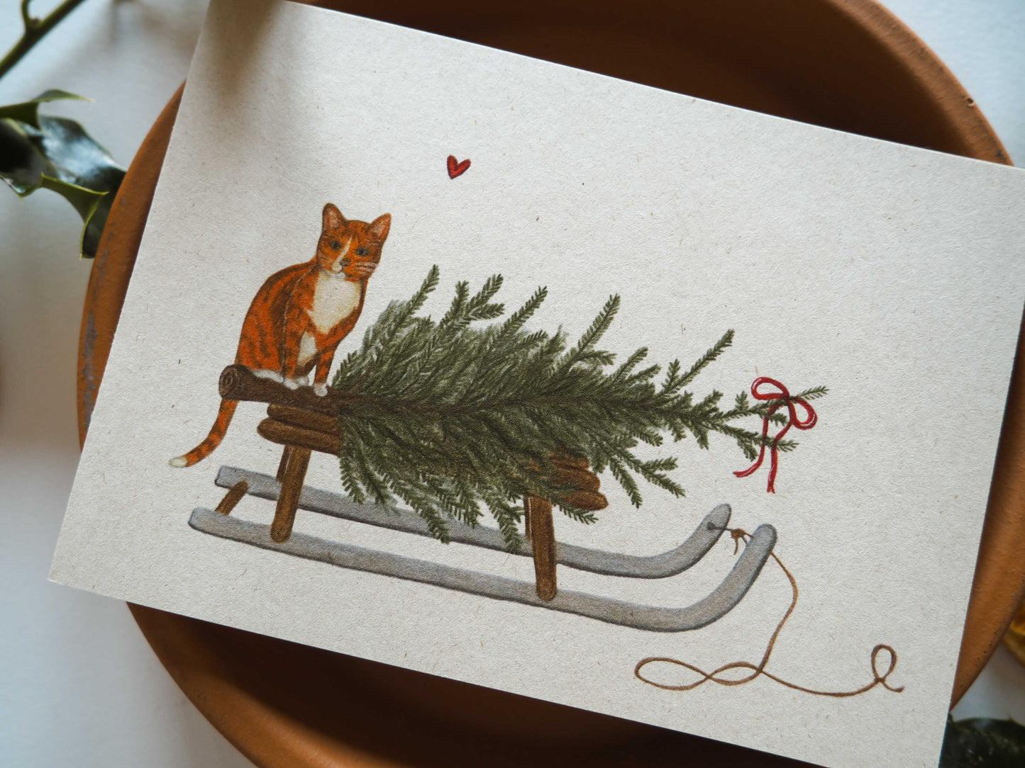 Kerstkaart met envelop | Percey haalt de boom op