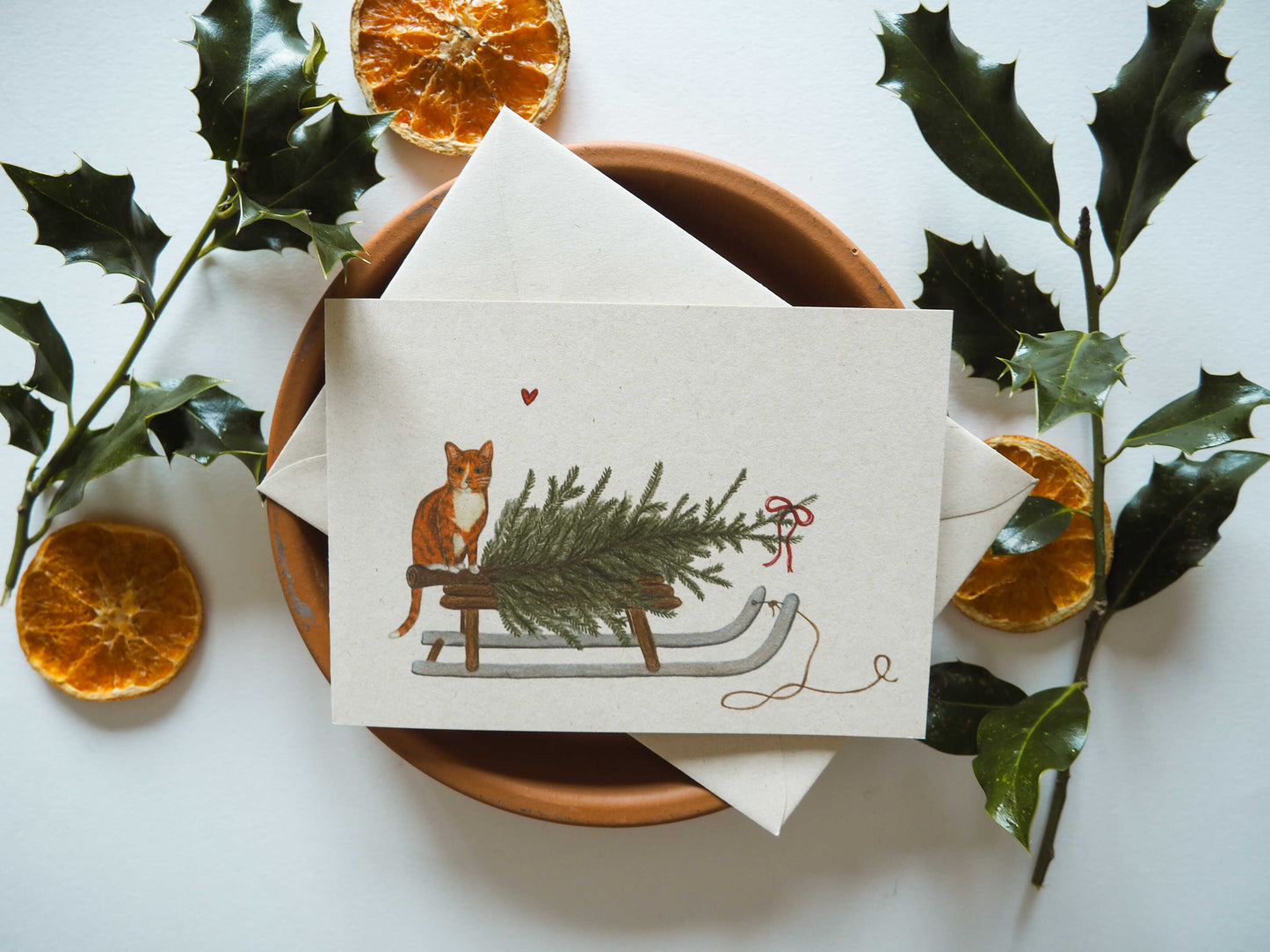 Kerstkaart met envelop | Percey haalt de boom op