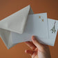 Op deze foto zie je de achterkant van de kerstkaartjes en de envelop die je erbij krijgt